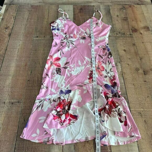 Chicme sleeveless low neck pink and white floral high low midi dress size m - Picture 5 of 7